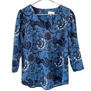 MELLODAY Large Blue & Black Floral V-Neck Top